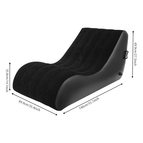 PVC Air Mattress Sofa Bed, Modern Inflatable Couch with Built in Double Layer Pump S Shaped Blow Up Chamber Airbed 440lbs Capacity for Living Room Office Camping Indoor Outdoor Use (Black) - color: Black