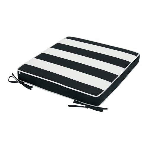 Magpie Fabrics Indoor Outdoor Waterproof Square Chair Cushion, 18" x 18" x 2.5", 2 Pack, Water Resistant Seat Cushions, for Patio Garden Office, Black White - color: Black White