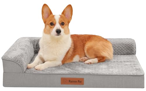 Rainmr Orthopedic Dog Bed Medium Size Dog, Memory Foam Dogs Bed for Medium Dogs, Washable Removable Cover, Nonskid Bottom, Waterproof, for Indoor, Outdoor, Crate ＆ Car Use, 35x23x6 Inches, Light Grey - color: Standard Version-Light Grey, size: 35.0"L x 23