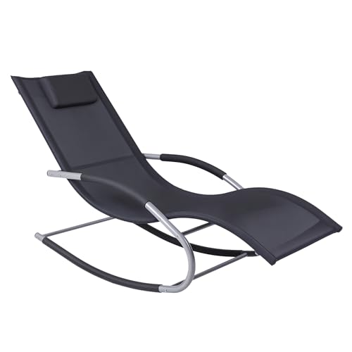 Outsunny Zero Gravity Rocking Chair Outdoor Chaise Lounge Chair Recliner Rocker with Detachable Pillow and Weather-Fighting Fabric for Patio, Deck, Pool, Black - color: Black
