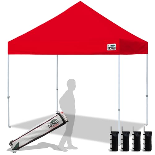 Eurmax USA 8x8ft Pop Up Canopy, Commercial Instant Tent for Outdoor Events, Patented No-Tip Rolling Storage Bag with 4 Sandbags, UV & Water Resistant, Heavy Duty Portable Shelter Gazebo,Red - color: Red, size: 8x8