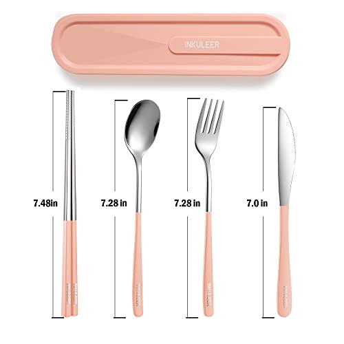 Travel cutlery set, 18/8 stainless steel cutlery, Reusable utensils set with case, Portable Silverware Lunch Box for Camping and Office (Pink/knife set) - color: Pink