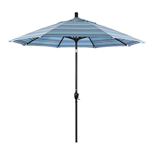 California Umbrella 9' Round Aluminum Market Umbrella, Crank Lift, Push Button Tilt, Black Pole, Sunbrella Dolce Oasis - color: Dolce Oasis