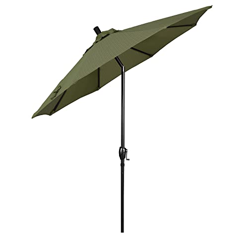 California Umbrella 9' Round Aluminum Market Umbrella, Crank Lift, Push Button Tilt, Black Pole, Terrace Fern Olefin - color: Terrace Fern