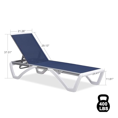 PURPLE LEAF Patio Chaise Lounge Chair Outside Aluminum Plastic Stackable Tanning Chairs for Pool Sunbathing Beach Deck Outdoor Lounger, Navy Blue - color: Navy Blue, style: 1 chair