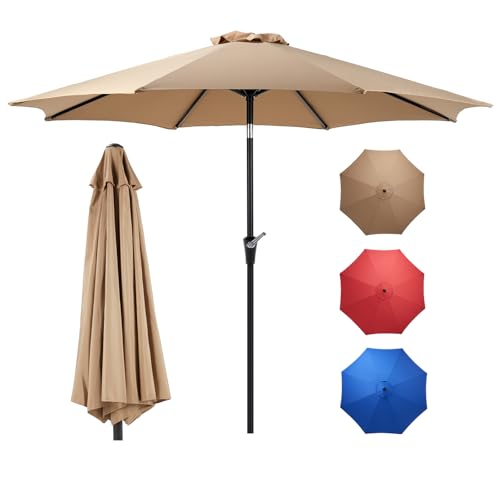 OLIXIS Patio Umbrella with Tilt and Crank Button & Sturdy Ribs Waterproof, Patio Table Umbrella Perfect for Poolside, Terrace, Beach and Outdoor Restaurant - color: Khaki, size: Half 9ft