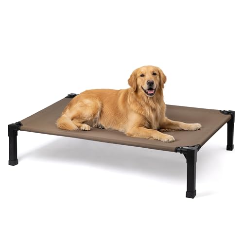 Niubya Elevated Outdoor Dog Bed, Cooling Elevated Pet Cot, Steel-Framed and Non-Slip Feet, Raised Dog Bed with Waterproof, Washable, Breathable Teslin Mesh, 51in - color: Brown, size: 51"L x 36"W x 9.4"H