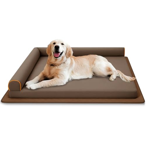 Big Dog Bed Orthopedic Memory Foam Dog Couch Waterproof with Anti-Slip Mat Washable Pet Beds Chew Proof (Brown) - color: Brown, size: 44.0"L x 34.0"W x 7.5"Th