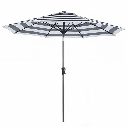 JEAREY 9FT Outdoor Patio Umbrella,Market Table Umbrella with 8 Fiberglass Ribs, Pool Umbrella with Tilt and Crank, UV Protection Lightweight & Wind-Resistant for Lawn, Garden, Deck and Backyard, Black-White Stripe - color: Black-White Stripe