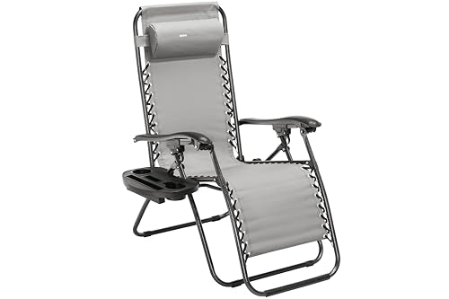 Heavy Duty Zero Gravity Chair with Adjustable Reclining, Large Side Table, Gray 600D Polyester, Powder-Coated Steel Frame, 300 lbs Capacity