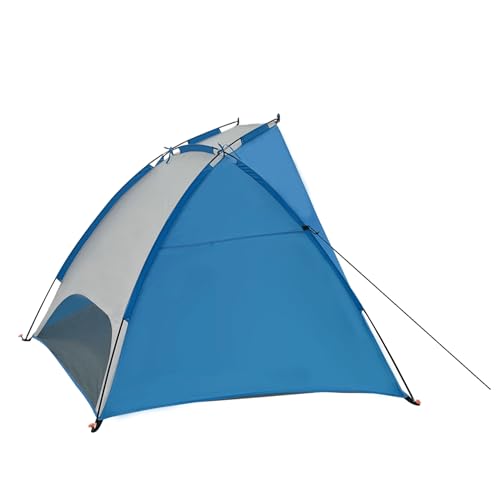 BS-002 Outdoor Portable Canopy Beach Waterproof Windproof Shelter Sun Shade Tent with 2 Mesh Sand Pockets, Carry Bag, and Stakes, Blue