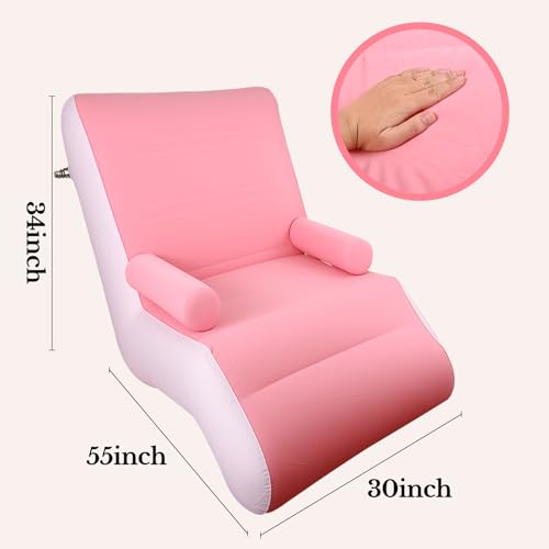 Inflatable Indoor Living Room Chair Lounge with Handrails, Inflatable Foldable Deck Chair with Air Pump, Outdoor Travel Camping Picnic Beach Chaise Lounges(Pink) - color: Pink