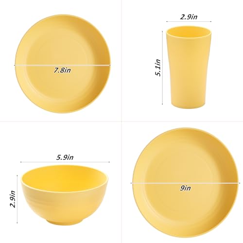 Wheat Straw Dinnerware Sets - SANLUNS 24 Piece Unbreakable Dinnerware Sets, Reusable Wheat Straw Plates and Bowls Sets, Travel Camping Cutlery Set, Dishwasher Microwave Safe Dinnerware Colourful - color: Forest Undercurrent, size: 24piece Wheat Straw Dinn