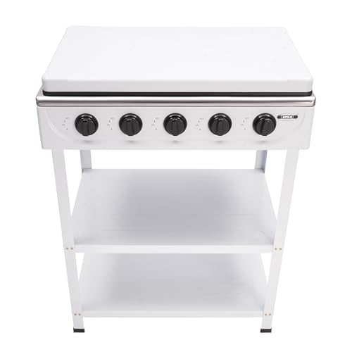 5 Burner Gas Stove with Wind Shield Portable 2.5KW Natural Gas Stove with 2 Storage Shelves for RV Apartment Outdoor Cooking - style: 5 Burner-White