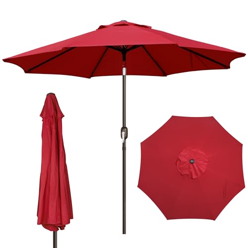 Blissun 9' Outdoor Patio Umbrella, Outdoor Table Umbrella, Yard Umbrella, Market Umbrella with 8 Sturdy Ribs, Push Button Tilt and Crank - color: RED