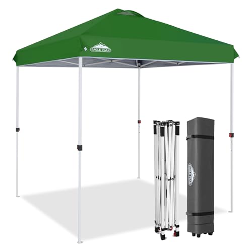 EAGLE PEAK Pop Up Canopy Tent with Wheeled Carry Bag, 8 Stakes, 4 Ropes, Easy Set Up Tent Canopy, 6.6x6.6 ft, Green - color: Green, size: 6.6x6.6