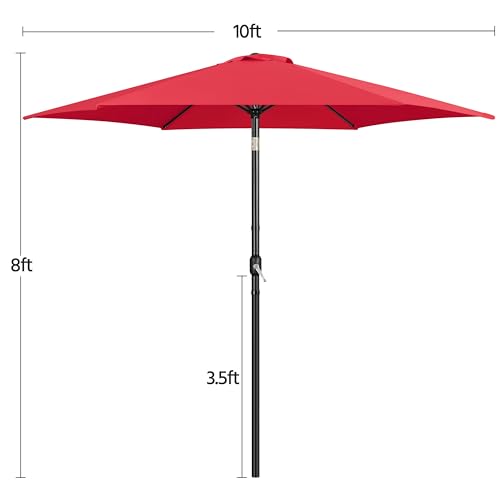 Yaheetech 2PCS Patio Umbrella 10FT Market Table Umbrella with Sturdy Ribs Push Button Tilt and Crank Yard Sun Shade for Garden, Deck, Backyard, Pool, Beach Red - color: Red, size: 10FT