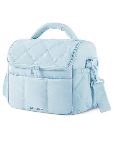 BAGSMART Insulated Lunch Bags for Women, Cute Quilted Lunch Box, Lightweight Puffy Padded Waterproof Lunch Tote, Reusable Lunch Cooler for Work Picnic Travel, Light Blue - color: Light Blue, size: Medium(normal)