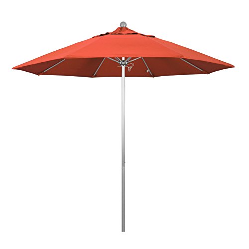 California Umbrella 9' Round Aluminum/Fiberglass Umbrella, Push Open, Silver Pole, Olefin Sunset Fabric - color: Sunset
