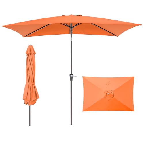 HASLE OUTFITTERS Rectangular Patio Umbrella, 6.5 x 10 ft Rectangle Table Umbrellas w/Heavy Duty Ribs, Effortless Crank and Push Button Tilt, Wind Resistant Sun Umbrella for Outdoor Patio, Orange - color: Orange