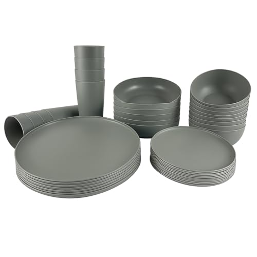 40-Piece Unbreakable Plastic Kitchen Dinnerware Set – Service for 8 | Modern Reusable Dish Set for Home, Outdoor Camping | Microwave & Dishwasher Safe, BPA-Free, Eco-Friendly