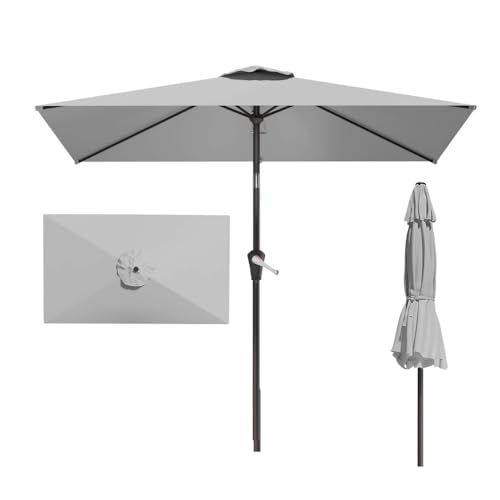 6.5' x 10' Rectangular Patio Umbrella Large Outdoor Market Umbrella w/UV Protection, Push Button Tilt and Crank Lift, Rectangle Table Umbrella for Garden, Deck, Pool, Patio, Light Gray - color: Light Gray