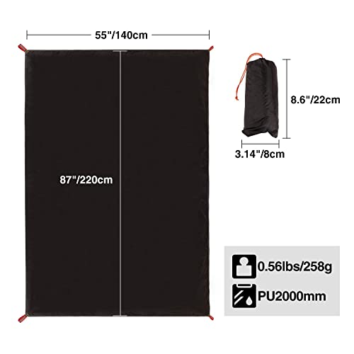 REDCAMP Waterproof Camping Tent Tarp - 36"x83", 4 in 1 Multifunctional Tent Footprint for Camping, Hiking and Survival Gear, Lightweight and Compact - size: 87''x55”/Black, style: 2person