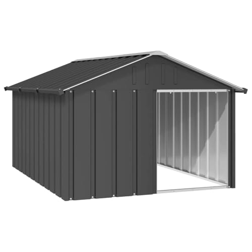 Outdoor Dog Kennel with Steel Roof and Walls, Waterproof Dog Playpen with Open Entrance, Animal Hutch Shelter from Rain and Wind, Anthracite 45.9"x60.2"x32.1" Galvanized Steel,-653 - color: Anthracite, size: 45.9"x60.2"x32.1"