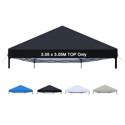 Joramoy 10×10 Canopy Replacement Top Only, Waterproof Pop Up Canopy Tent Top Roof Cover with Ropes, Instant Canopy Top Sunshade Sliver Coated for Outdoor Garden Patio Camping (Black,120 Inchs) - color: Black, size: 120"×120" Top Only(305×305cm）