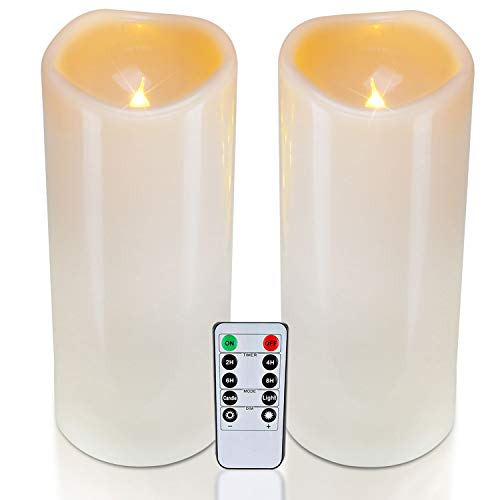 Homemory 4" x 10" Large Waterproof Outdoor Flameless Candles, Battery Operated LED Pillar Candles with Remote and Timers for Indoor Outdoor Lanterns, Long Lasting, Dark Ivory, Set of 2 - color: Dark Ivory, size: 4"x 10"