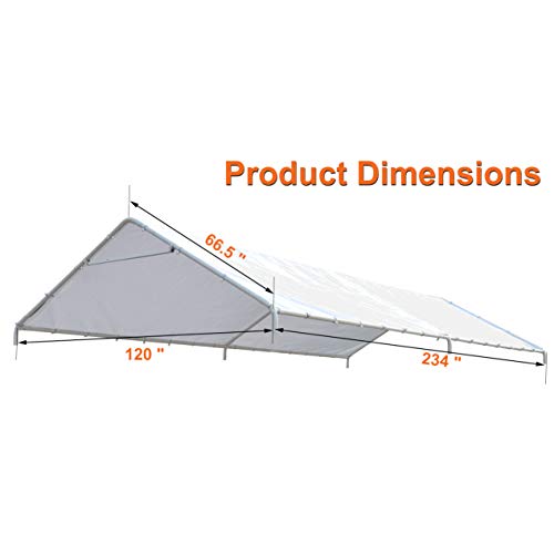 Thanaddo 10 x 20 Ft Carport Replacement Canopy Cover Garage Top Tent Shelter Tarp with Free 44 Ball Bungee Cords,White(Only Cover, Frame Not Include) (10x20 White) - size: 10x20 white