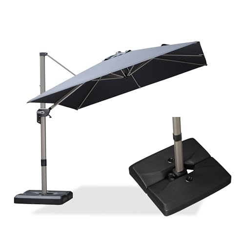 PURPLE LEAF Patio Umbrella with Base Included, 9ft Outdoor Aluminum Cantilever Umbrella with 360° Rotation, Aluminum Large Offset Umbrella for Outdoor Garden Pool, Grey - color: Gray, size: 9' x 9'
