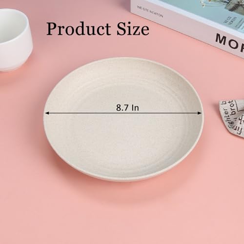9 Inches Wheat Straw Plates, Unbreakable Dinner Plates, Reusable Plate for Camping,Picninc,Family Dinner, Dishwasher & Microwave safe - color: Beige