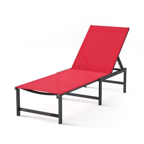 Chaise Lounge Chair Outdoor,Aluminum Patio Lounge Chairs,Lounge Chairs with 5 Adjustable Backrest for Outside Beach Lawn and Backyard,Red - color: Red, size: 1 Chair