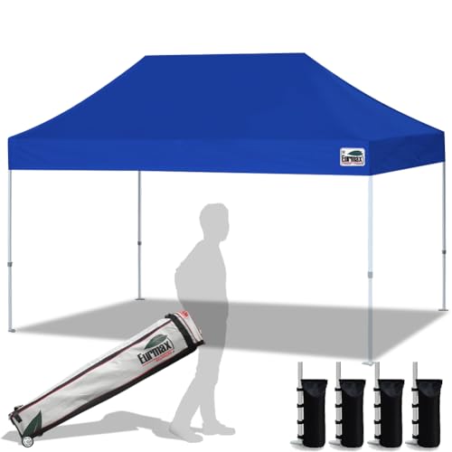 Eurmax USA 10x15ft Pop Up Canopy, Commercial Instant Tent for Outdoor Events, Patented No-Tip Rolling Storage Bag with 4 Sandbags,UV & Water Resistant,Heavy Duty Portable Shelter Gazebo,Blue - color: Blue, size: 10x15