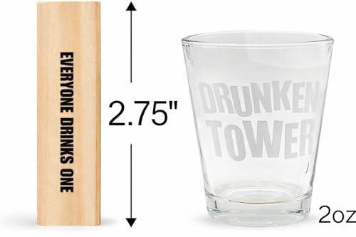 ArtCreativity Tumbling Tower Drinking Games for Adults, with 4 Glasses and 48 Wooden Blocks with Challenges, Fun House Adult Party Games for Game Night, Great Gift Idea for Everyone