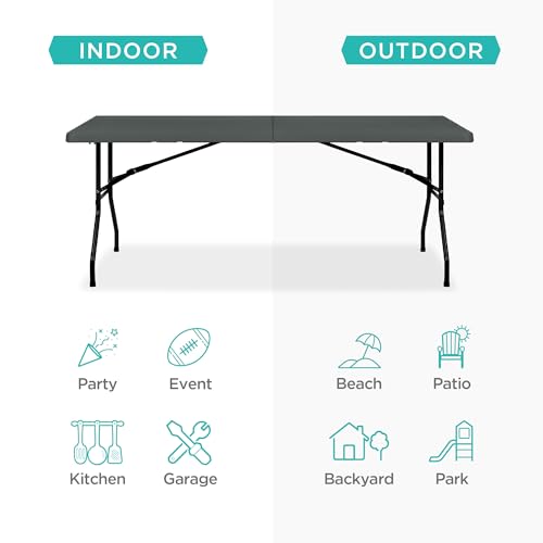 Best Choice Products 6ft Plastic Folding Table, Indoor Outdoor Heavy Duty Portable w/Handle, Lock for Picnic, Party, Camping - Dark Gray - color: Dark Gray, size: 6ft