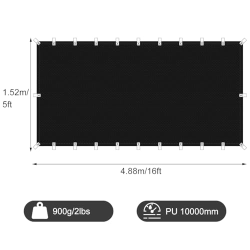 Black Waterproof Tarp Cover for Outdoor: Multi-Purpose Oxford Tarpaulin with Reinforced Webbing Loops for Garden Shed Patio Camping Pool Roof Tent - Durable and Tear Resistant (5ft x 16ft) - size: 5x16ft