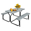MEDIMALL Portable Picnic Table With Benches, Plastic Bench Set With Metal Frame & All Weather Tabletop, Large Camping Table for Outdoors, Backyard, Garden (Gray) - color: Grey