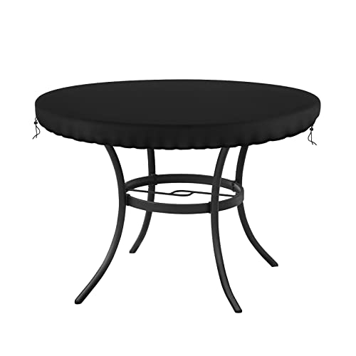 Demao Outdoor Round Table Covers, Waterproof Patio Furniture Covers, UV Resistant Anti-Fading Patio Cover for Outdoor Round Table, Black, 48 inch Diameter