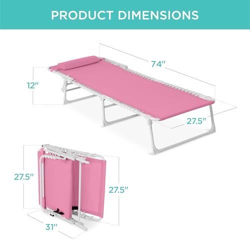 Best Choice Products Patio Chaise Lounge Chair, Portable Outdoor Folding Recliner for Lawn, w/ 8 Positions, Handles, 300lb Capacity - Carnation/White - color: Carnation/White