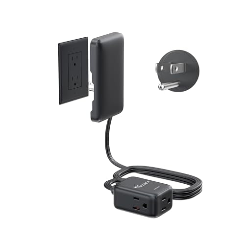 NUTICT Outlet Cover Extension Cord 6ft, 3 Outlets Indoor Extension Cord Flat Wall Plug, 900J Surge Protector, 13A/1625W, ETL Listed, Flat Power Strip Hidden Behind TV Bed Dresser Bookshelf, Black - color: Black, size: 6ft(3 Prong Plug), style: for Standar