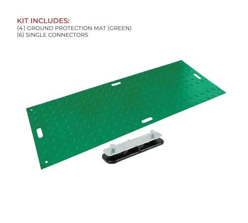 Mytee Products 4 Pack 3' x 8' Green Ground Protection Mats w/Double Sided Diamond Plated Tread Design & 6 Pcs Single Connectors - Polyethylene Mat, Easily Supports 90 Ton Loads on Lawns, Dirt - color: Green, size: 4 - Pack