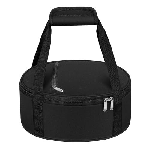 Round Insulated Casserole Carrier – 12" Portable Pie Carrier Bag for Hot or Cold Food, Leakproof Thermal Lunch Tote with Handle for Parties Picnic & Travel - Black - color: Black, size: Single