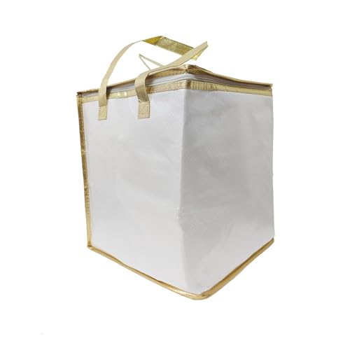 11.8×11.8×13.8" Reusable Insulated Zipper Aluminum Foil Tote Bag Suit for Picnic Cake FruitDrink Refrigeration Also for Delivery of Takeaway Thermal Pizza Insulated Delivery (Laser White) - color: Laser WHITE, size: 11.8×11.8×13.8"