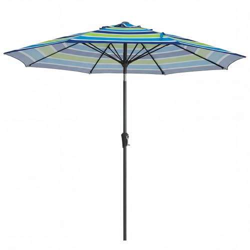 JEAREY 9FT Outdoor Patio Umbrella,Market Table Umbrella with 8 Fiberglass Ribs, Pool Umbrella with Tilt and Crank, UV Protection Lightweight & Wind-Resistant for Lawn, Garden, Deck and Backyard, Blue-Green Stripe - color: Blue-Green Stripe