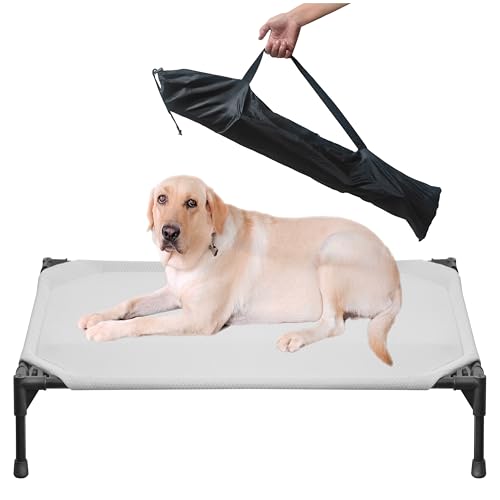 Soft Mesh Elevated Pet Bed for Large Medium Dogs Outdoor Resting Cot with Water-Resistant, Air-Permeable, Cooling and Anti-Skid Portable Dog Bed, Up to 120 lbs, 43.2" L x 31" W x 7.5" H, Gray - color: Gray-43.2"L x 31"W x 7.5"H
