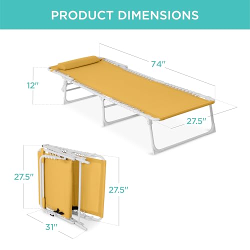 Best Choice Products Patio Chaise Lounge Chair, Portable Outdoor Folding Recliner for Lawn, w/ 8 Positions, Handles, 300lb Capacity - Marigold/White - color: Marigold/White