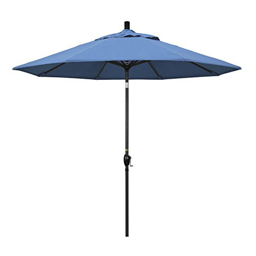 California Umbrella 9' Round Aluminum Market Umbrella, Crank Lift, Push Button Tilt, Black Pole, Frost Blue Olefin - color: Frost Blue