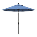 California Umbrella 9' Round Aluminum Market Umbrella, Crank Lift, Push Button Tilt, Black Pole, Frost Blue Olefin - color: Frost Blue